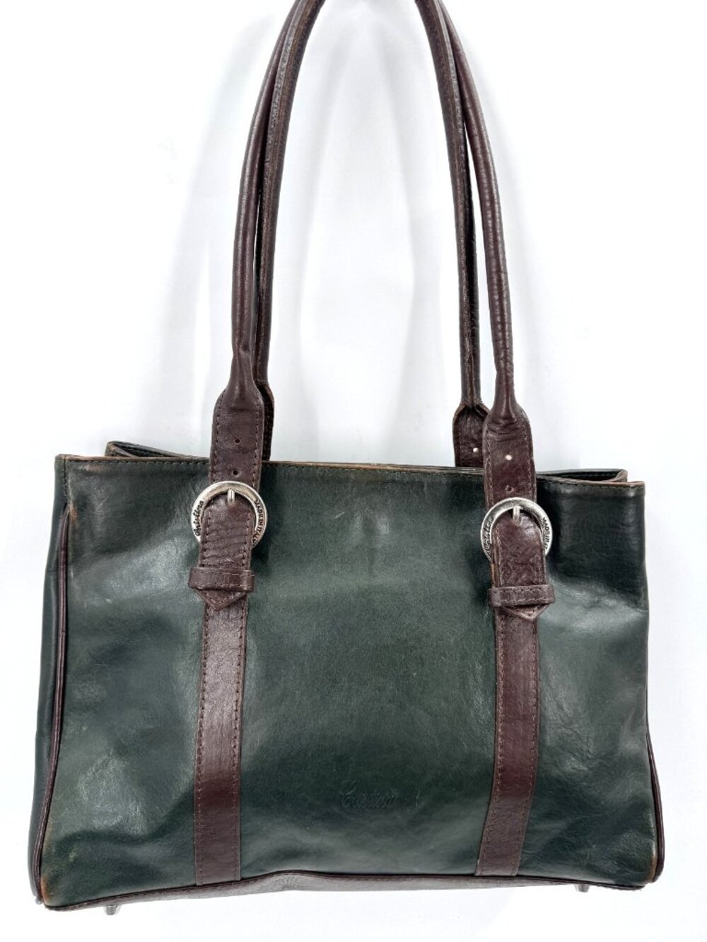 CRISTINA Italy Genuine Hunter Green Leather Large Purse Shoulder Handbag Purse